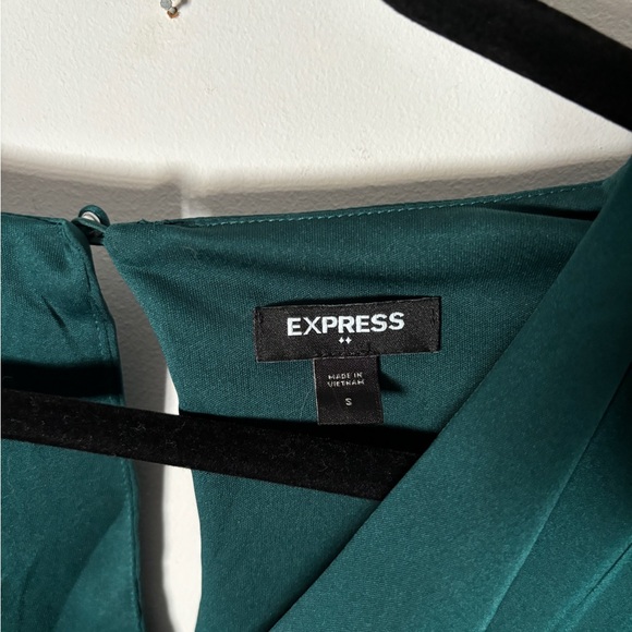 Express peacock emerald satin faux wrap gown - Picture 7 of 12